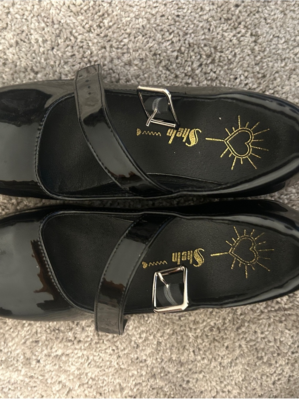 Shiekh Black Patent Mary Jane Flats with Silver Buckle